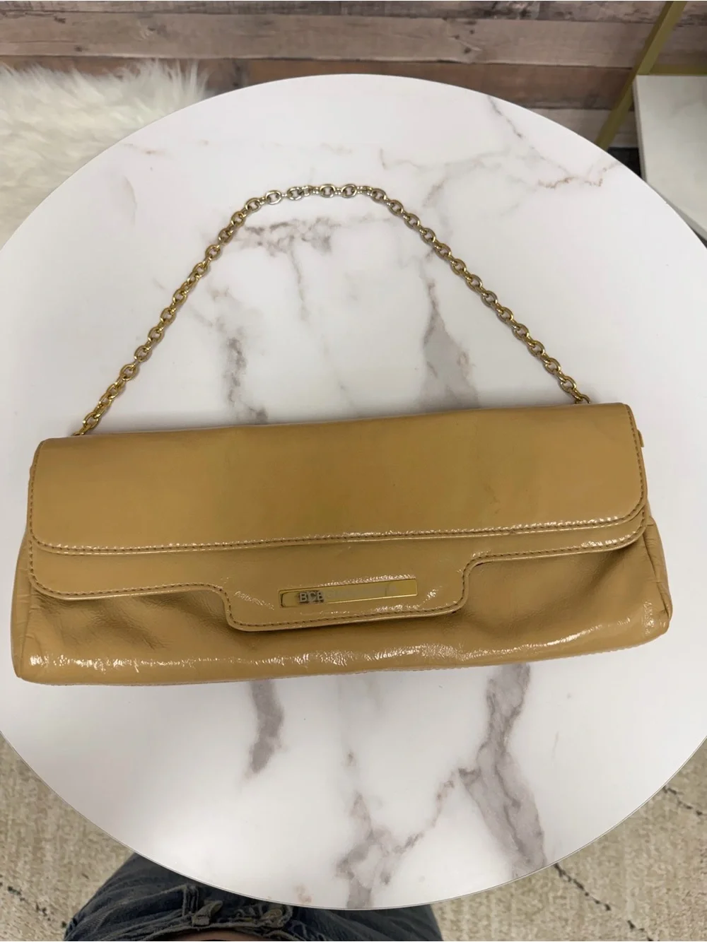 BCBG patent leather clutch OS